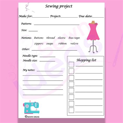 Sewing Project Planner Printable